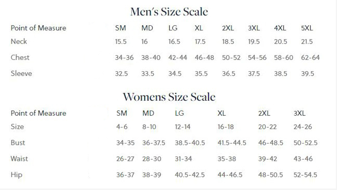 House Calls Apparel Sizing Information